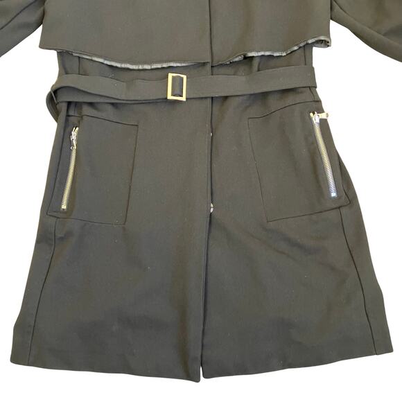 Chico's Sz 1 / US M Black Trench Topper Jacket Coat Tie-Belt Elegant Flattering - Picture 11 of 16